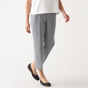 Muji Stretch Seersucker Gingham Woven Tapered Pants